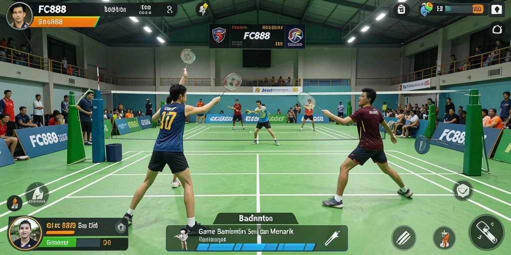 Tampilan antarmuka intuitif untuk permainan badminton yang seru.