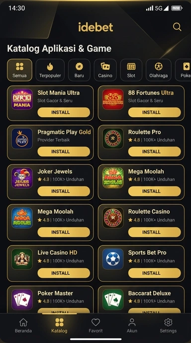 Tampilan katalog aplikasi idebet